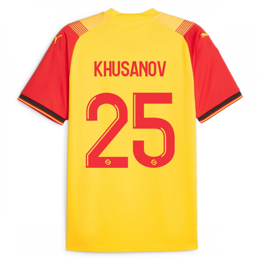 メンズフットボールアブドゥコディル・フサノフ#25イエローホームシャツ2023/24ジャージーユニフォーム