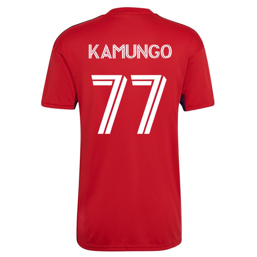 メンズフットボールバーナード・カムンゴ#77赤ホームシャツ2023/24ジャージーユニフォーム