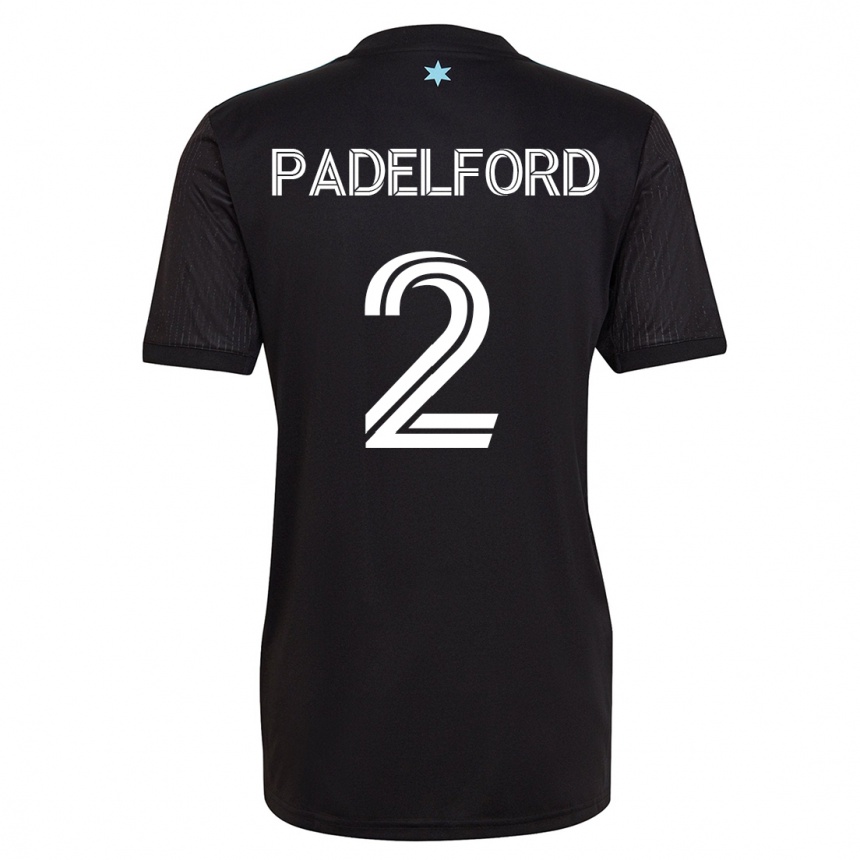 メンズフットボールデビン・パデルフォード#2黒ホームシャツ2023/24ジャージーユニフォーム
