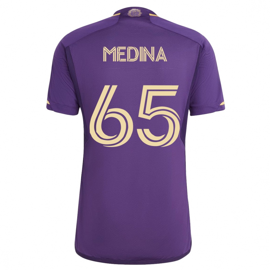 メンズフットボールクリスティアン・メディナ#65バイオレットホームシャツ2023/24ジャージーユニフォーム