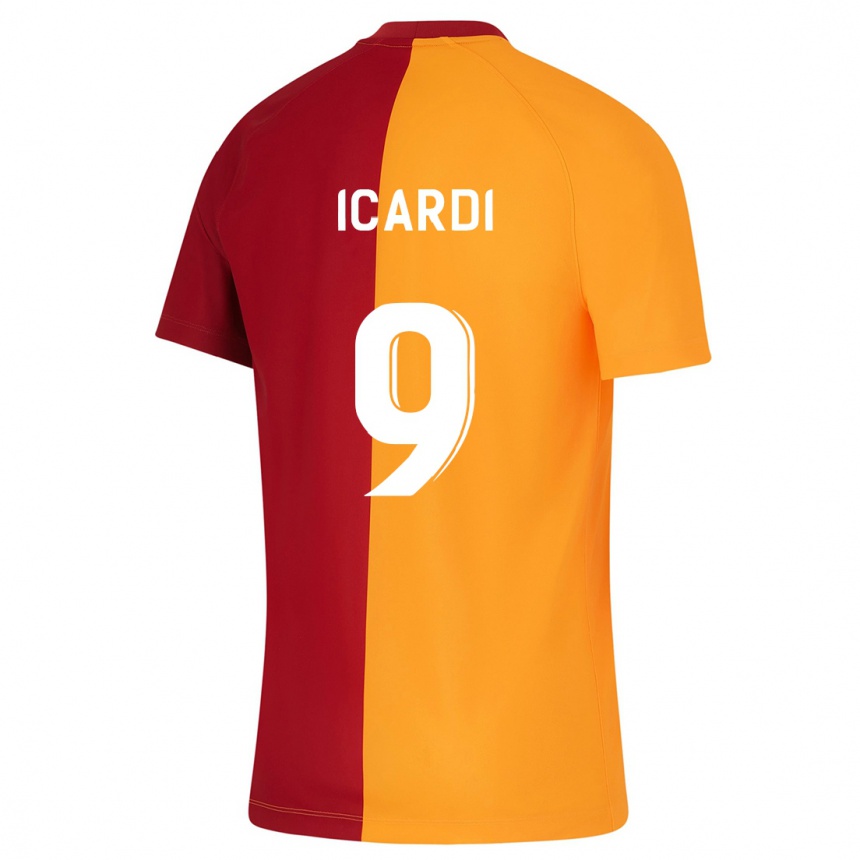 メンズフットボールマウロ・イカルディ#9オレンジホームシャツ2023/24ジャージーユニフォーム