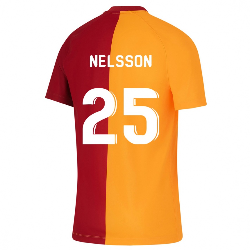 メンズフットボールビクトル・ネルソン#25オレンジホームシャツ2023/24ジャージーユニフォーム