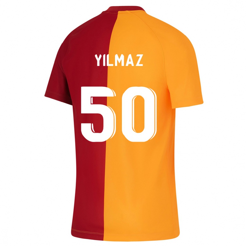 メンズフットボールジャンカット・ユルマズ#50オレンジホームシャツ2023/24ジャージーユニフォーム