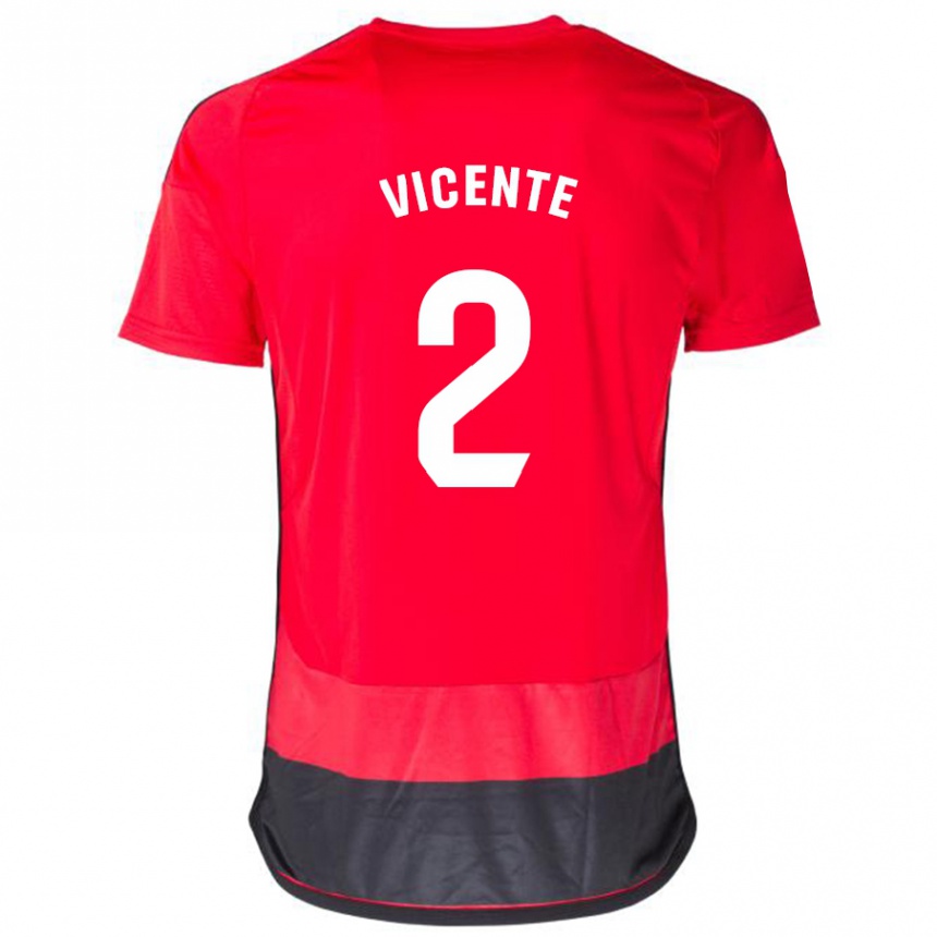 メンズフットボールダビド・ビセンテ#2赤、黒ホームシャツ2023/24ジャージーユニフォーム