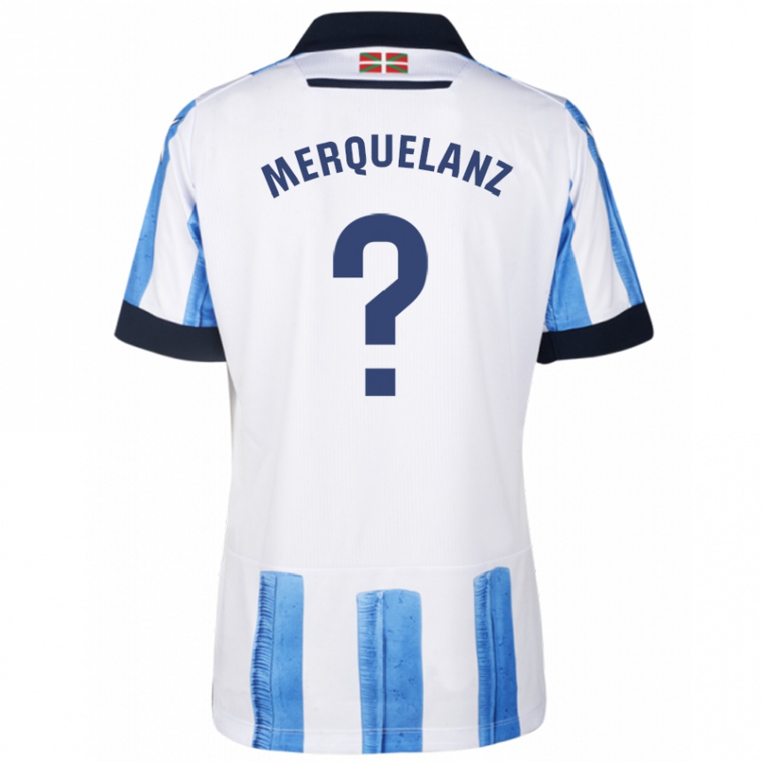 メンズフットボールマルティン・メルケランス#0ブルーホワイトホームシャツ2023/24ジャージーユニフォーム