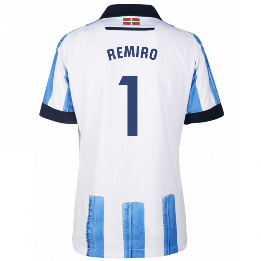 メンズフットボールアレックス・レミロ#1ブルーホワイトホームシャツ2023/24ジャージーユニフォーム