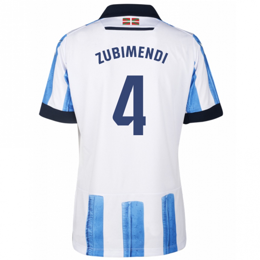メンズフットボールマルティン・スビメンディ#4ブルーホワイトホームシャツ2023/24ジャージーユニフォーム