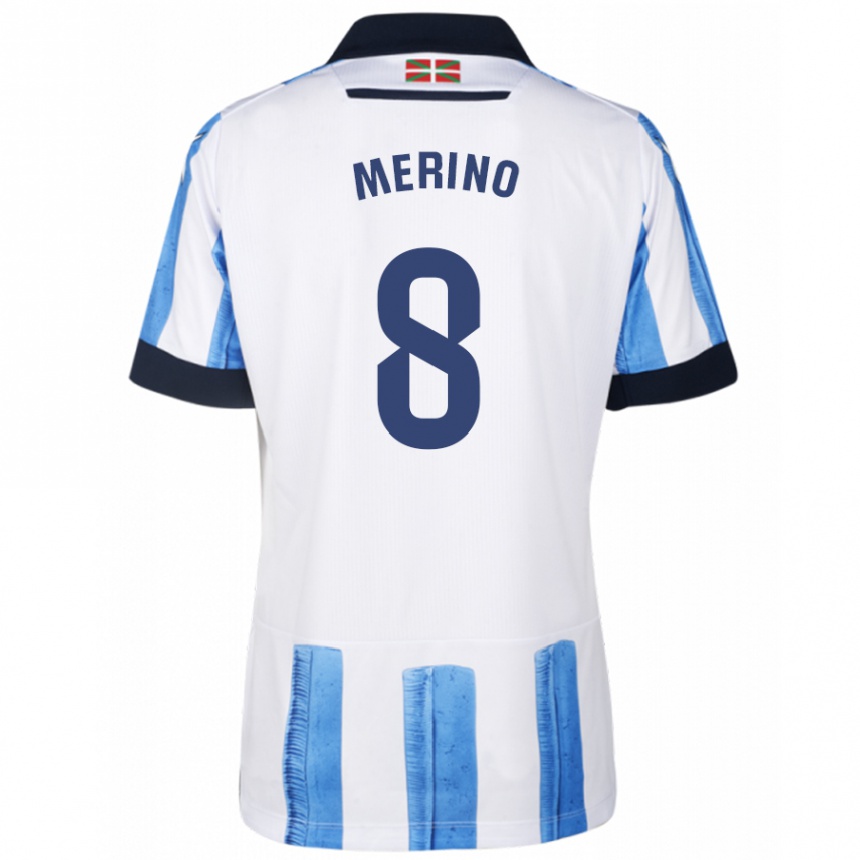 メンズフットボールミケル・メリーノ#8ブルーホワイトホームシャツ2023/24ジャージーユニフォーム