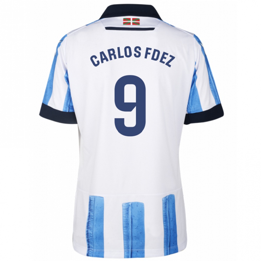 メンズフットボールカルロス・フェルナンデス#9ブルーホワイトホームシャツ2023/24ジャージーユニフォーム