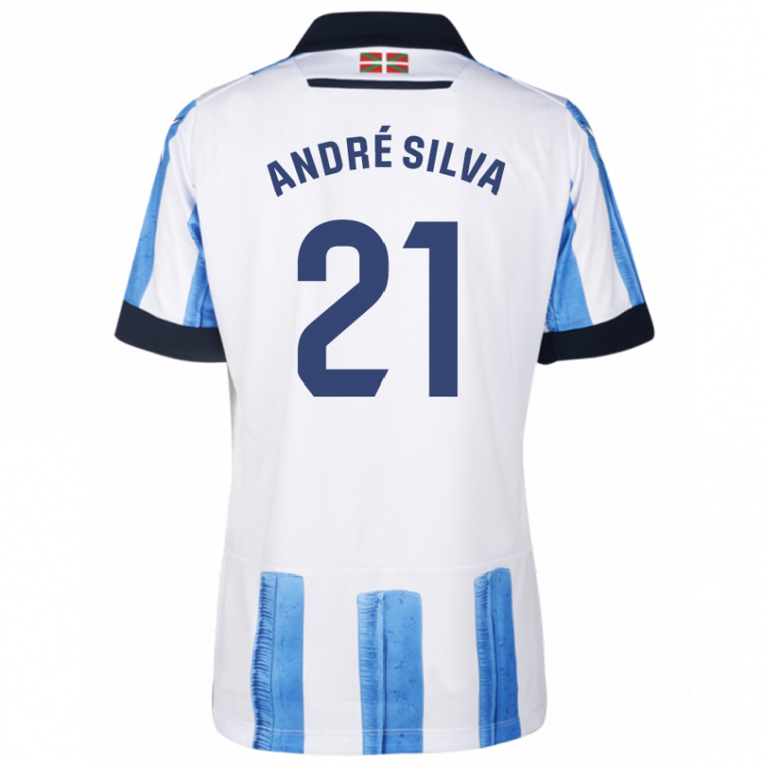 メンズフットボールアンドレ・シルバ#21ブルーホワイトホームシャツ2023/24ジャージーユニフォーム
