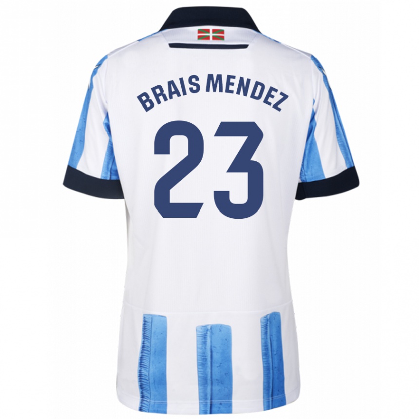 メンズフットボールブライス・メンデス#23ブルーホワイトホームシャツ2023/24ジャージーユニフォーム