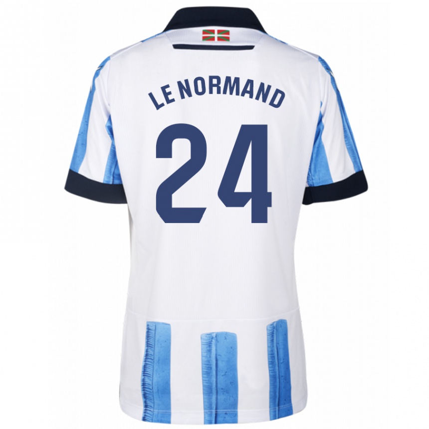 メンズフットボールロビン・ル・ノルマン#24ブルーホワイトホームシャツ2023/24ジャージーユニフォーム