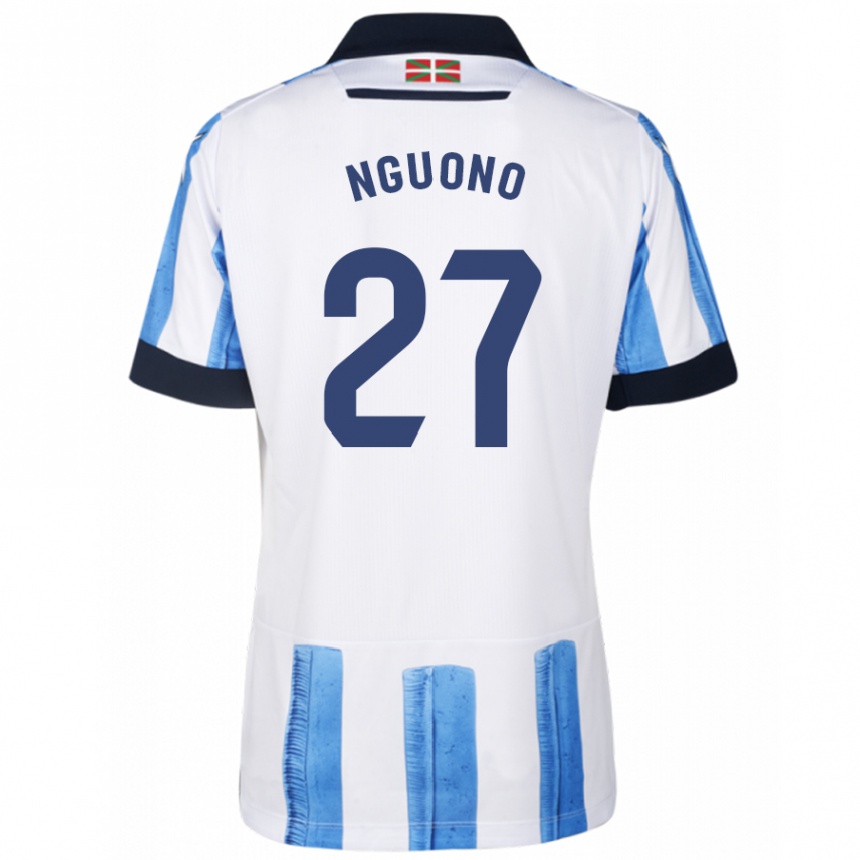 メンズフットボールジョブ・グオノ#27ブルーホワイトホームシャツ2023/24ジャージーユニフォーム