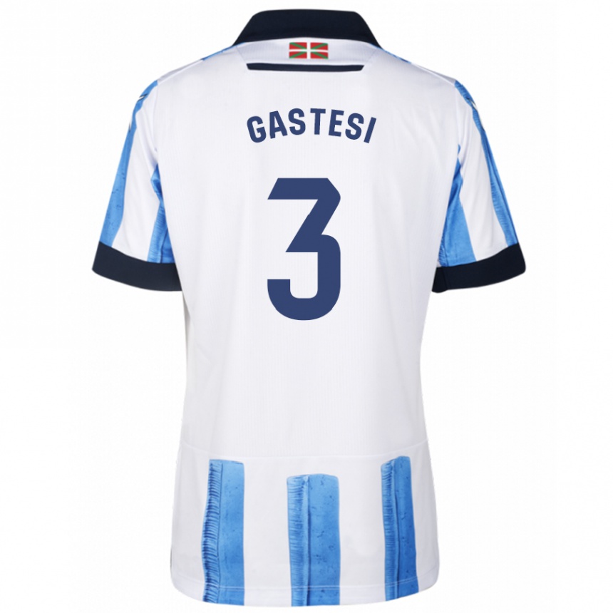 メンズフットボールゴルカ・ガステシ・ゴエナガ#3ブルーホワイトホームシャツ2023/24ジャージーユニフォーム