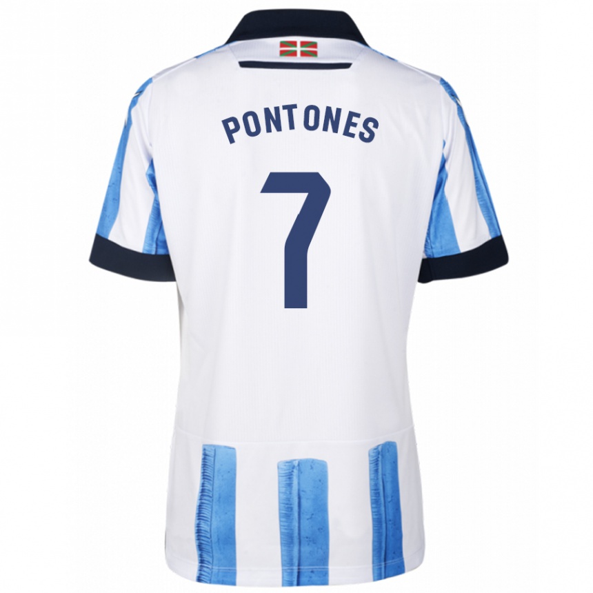 メンズフットボールフアン・カルロス・ポントネス#7ブルーホワイトホームシャツ2023/24ジャージーユニフォーム