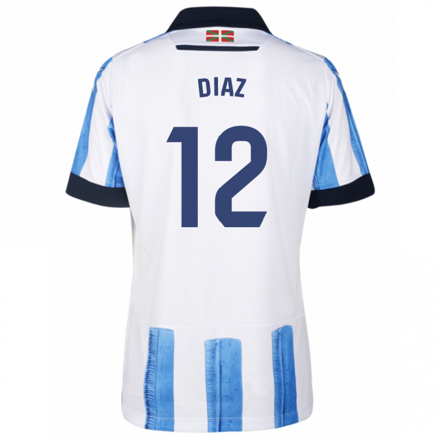 メンズフットボールジューン・ディアス#12ブルーホワイトホームシャツ2023/24ジャージーユニフォーム