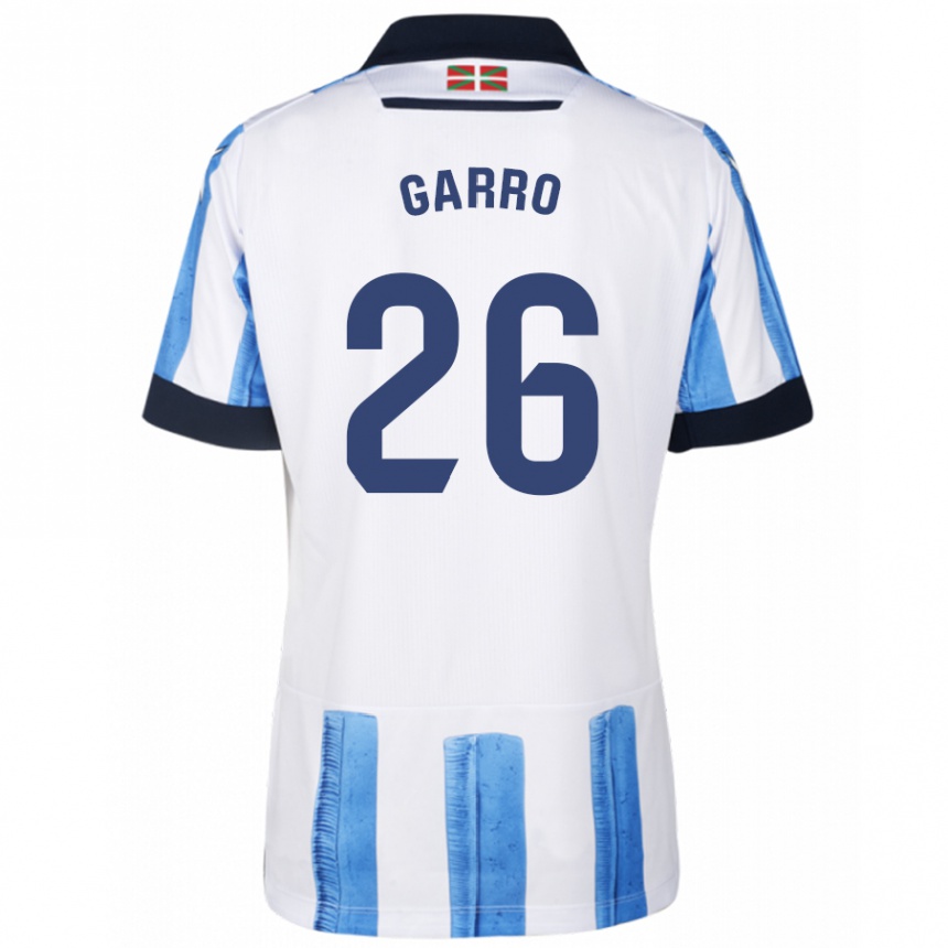 メンズフットボールジョン・ガーロ#26ブルーホワイトホームシャツ2023/24ジャージーユニフォーム
