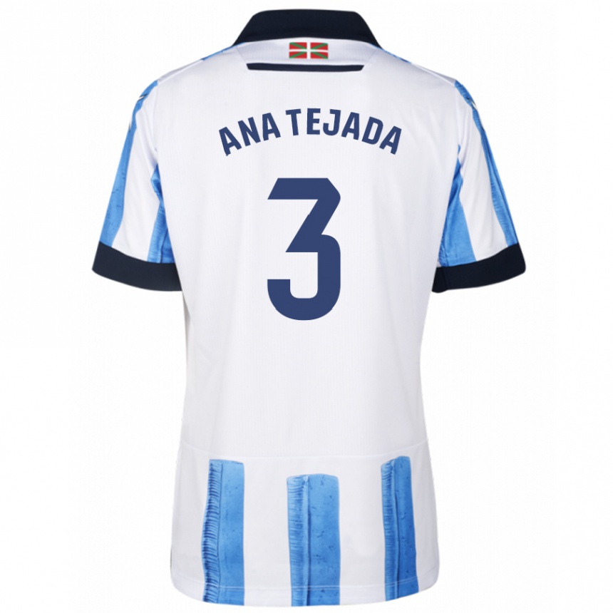 メンズフットボールアナ・テハダ#3ブルーホワイトホームシャツ2023/24ジャージーユニフォーム