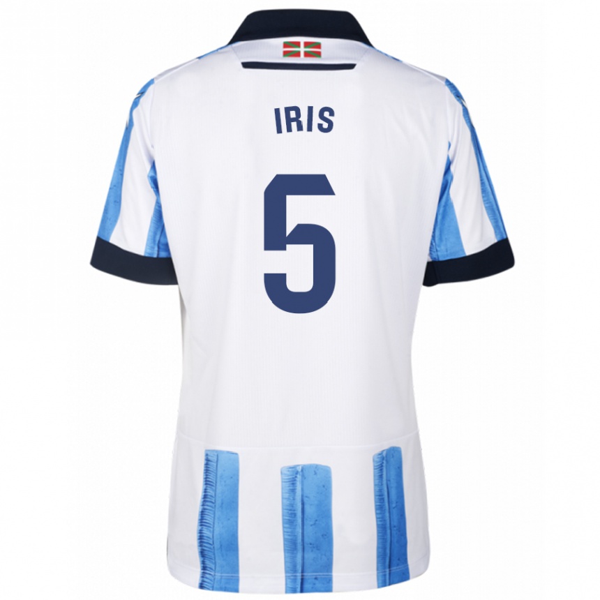 メンズフットボールアイリス・アルナイス#5ブルーホワイトホームシャツ2023/24ジャージーユニフォーム