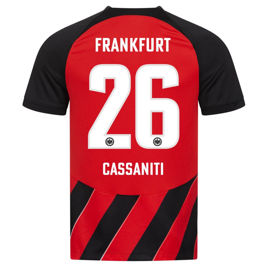 レディースフットボールニノ・カサニティ#26赤、黒ホームシャツ2023/24ジャージーユニフォーム