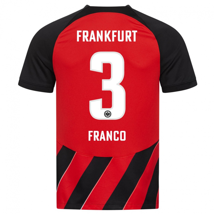 レディースフットボールジュゼッペ・フランコ#3赤、黒ホームシャツ2023/24ジャージーユニフォーム