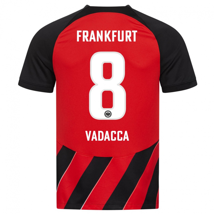 レディースフットボールジャンニ・ヴァダッカ#8赤、黒ホームシャツ2023/24ジャージーユニフォーム