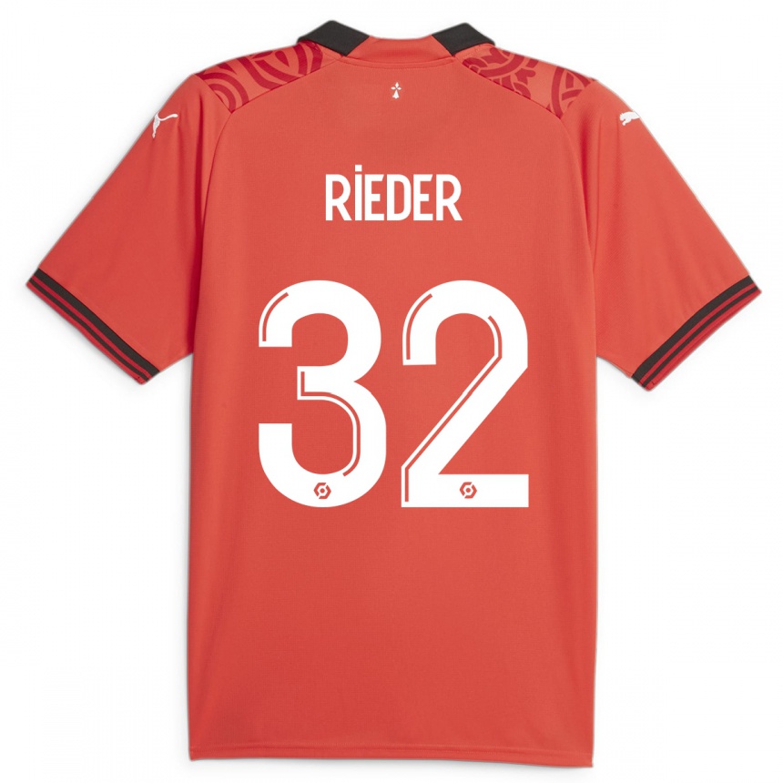 レディースフットボールファビアン・リーダー#32赤ホームシャツ2023/24ジャージーユニフォーム