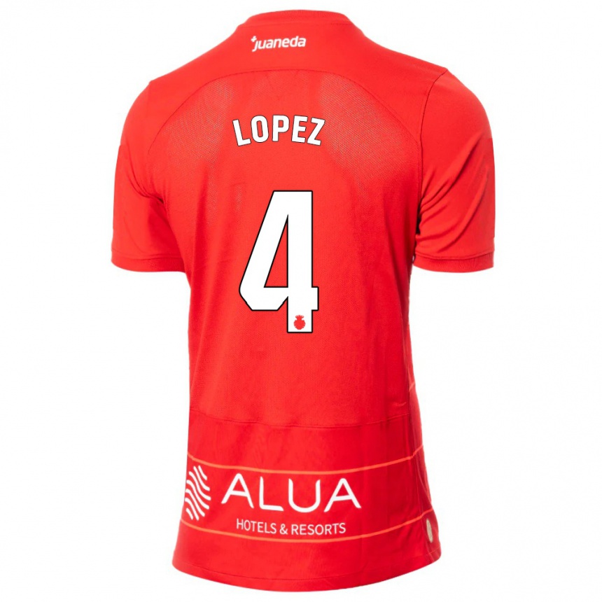 レディースフットボールダビド・ロペス#4赤ホームシャツ2023/24ジャージーユニフォーム