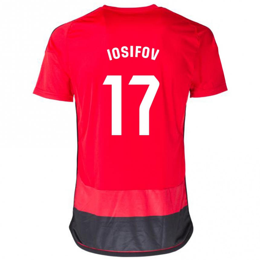レディースフットボールニキータ・ヨシフォフ#17赤、黒ホームシャツ2023/24ジャージーユニフォーム