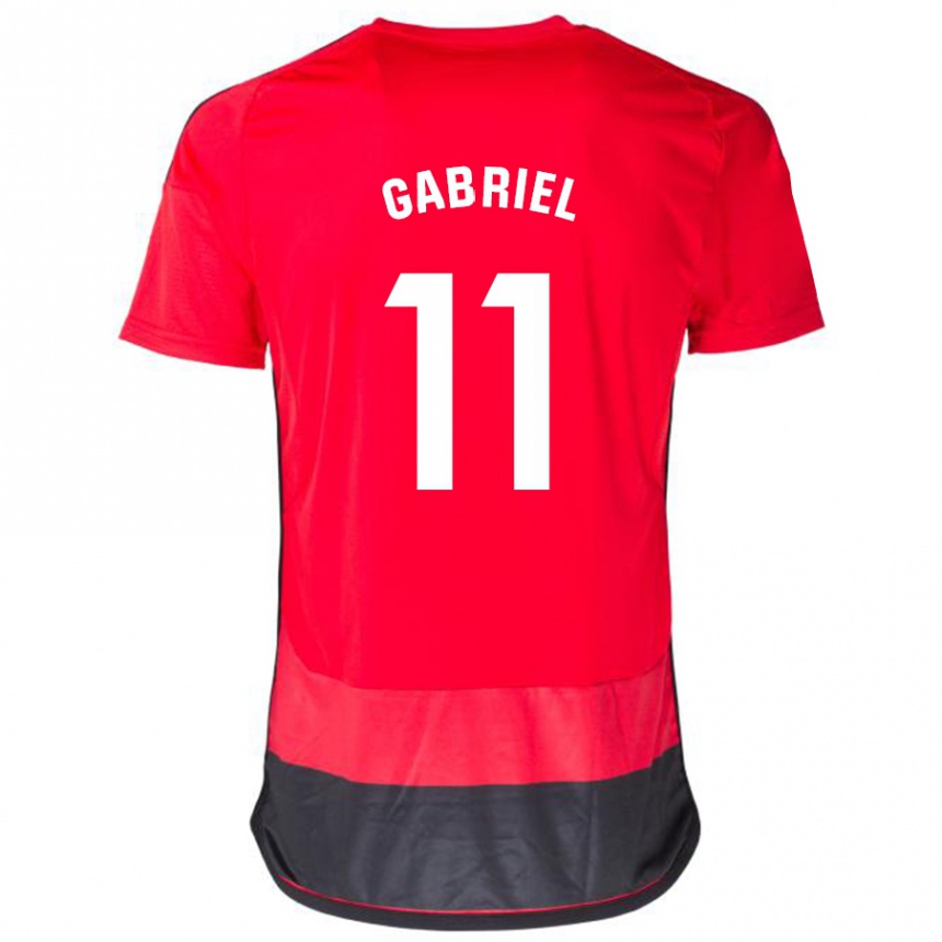 レディースフットボールセルジオ・ガブリエル#11赤、黒ホームシャツ2023/24ジャージーユニフォーム