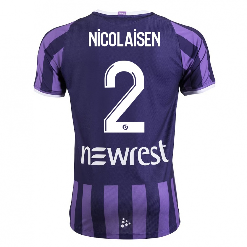 レディースフットボールラスムス・ニコライセン#2紫アウェイシャツ2023/24ジャージーユニフォーム