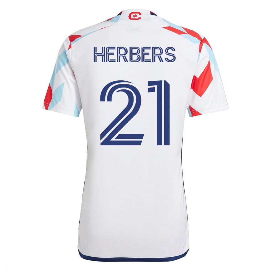 レディースフットボールファビアン・ヘルベルス#21白青アウェイシャツ2023/24ジャージーユニフォーム