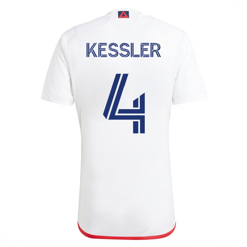 レディースフットボールヘンリー・ケスラー#4赤、白アウェイシャツ2023/24ジャージーユニフォーム