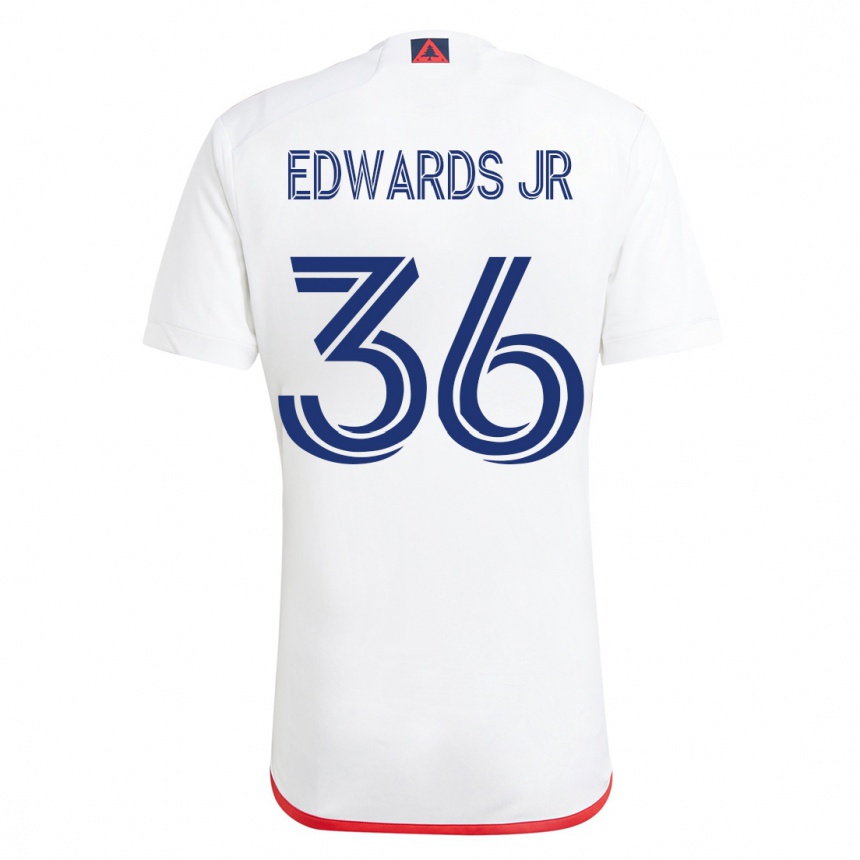 レディースフットボールアール・エドワーズ・ジュニア#36赤、白アウェイシャツ2023/24ジャージーユニフォーム