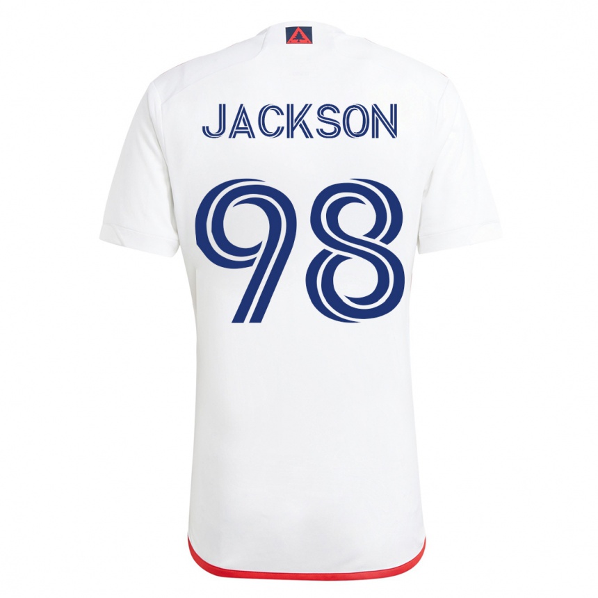 レディースフットボールジェイコブ・ジャクソン#98赤、白アウェイシャツ2023/24ジャージーユニフォーム