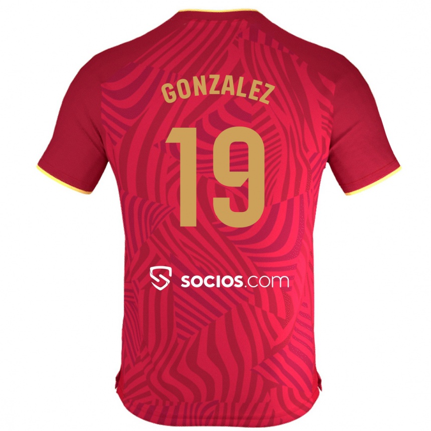 レディースフットボールカルロス・ゴンザレス#19赤アウェイシャツ2023/24ジャージーユニフォーム