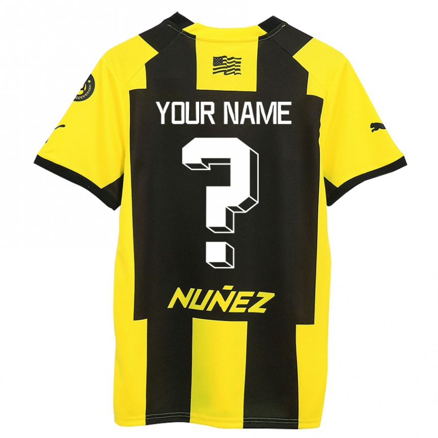 キッズフットボールあなたの名前#0黄 黒ホームシャツ2023/24ジャージーユニフォーム