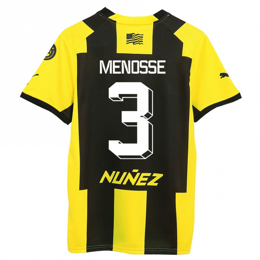 キッズフットボールエルナン・メノッセ#3黄 黒ホームシャツ2023/24ジャージーユニフォーム