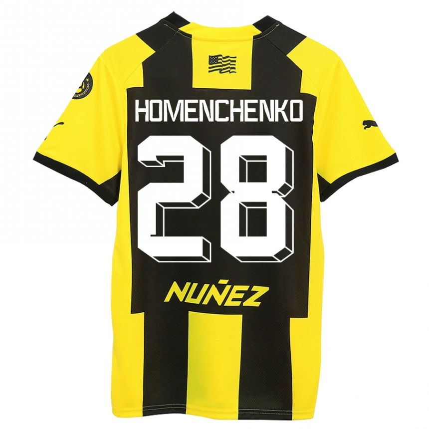 キッズフットボールサンティアゴ・ホメンチェンコ#28黄 黒ホームシャツ2023/24ジャージーユニフォーム
