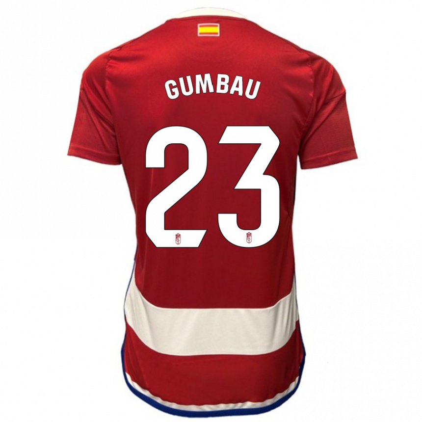 キッズフットボールジェラール・グンバウ#23赤ホームシャツ2023/24ジャージーユニフォーム