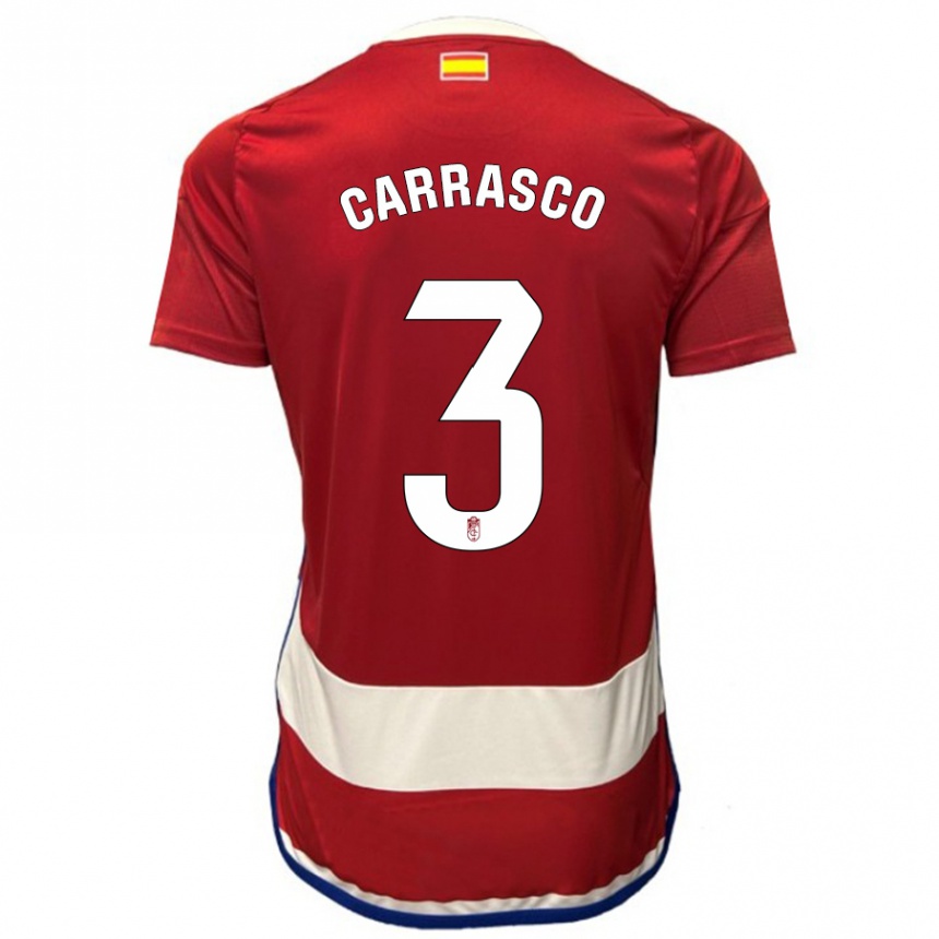 キッズフットボールマルタ・カラスコ#3赤ホームシャツ2023/24ジャージーユニフォーム