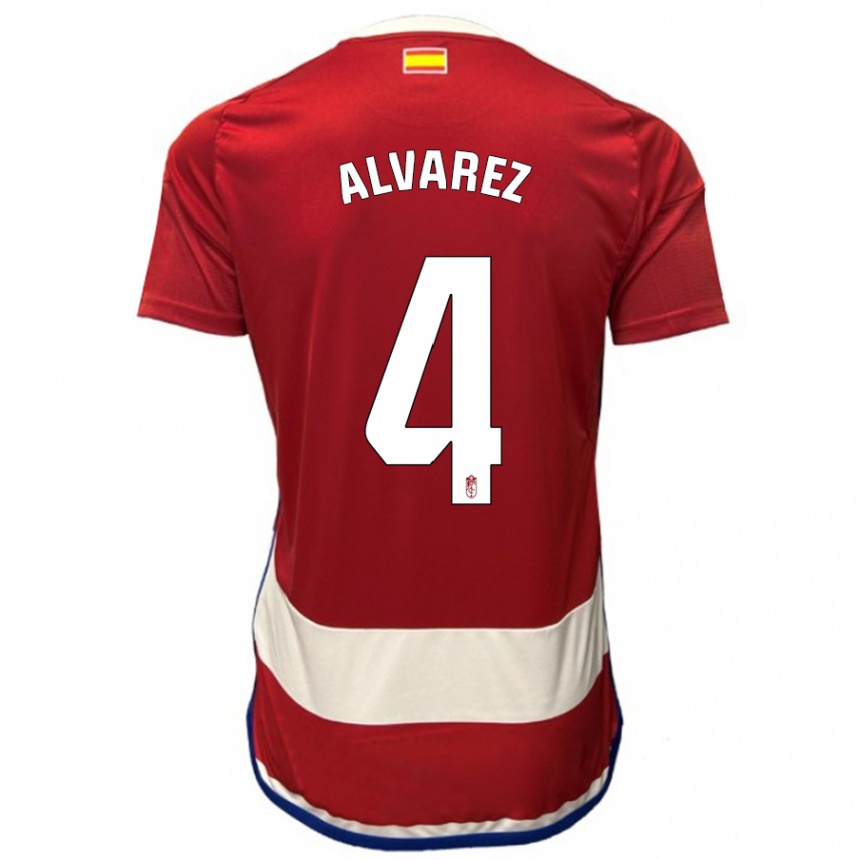 キッズフットボールイサベル・アルバレス#4赤ホームシャツ2023/24ジャージーユニフォーム