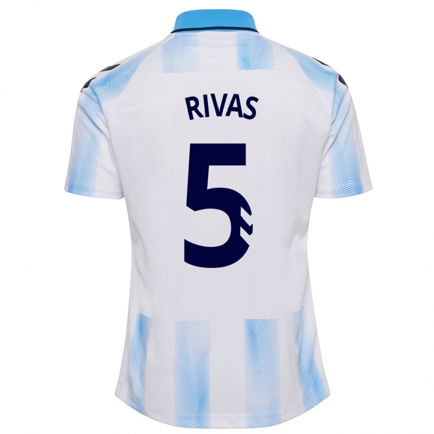 キッズフットボールフアン・デ・ディオス・リバス#5白青ホームシャツ2023/24ジャージーユニフォーム