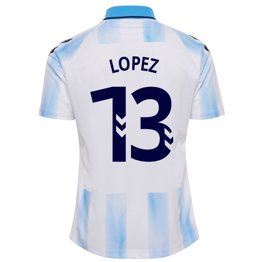 キッズフットボールカルロス・ロペス#13白青ホームシャツ2023/24ジャージーユニフォーム