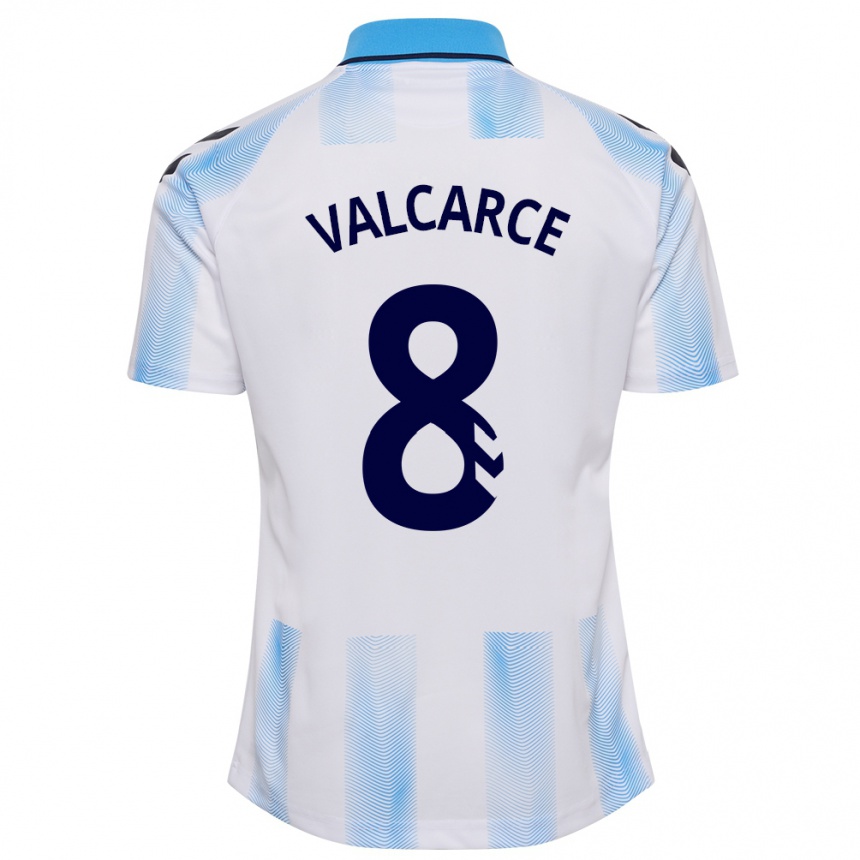 キッズフットボールアレハンドロ・バルカルセ#8白青ホームシャツ2023/24ジャージーユニフォーム