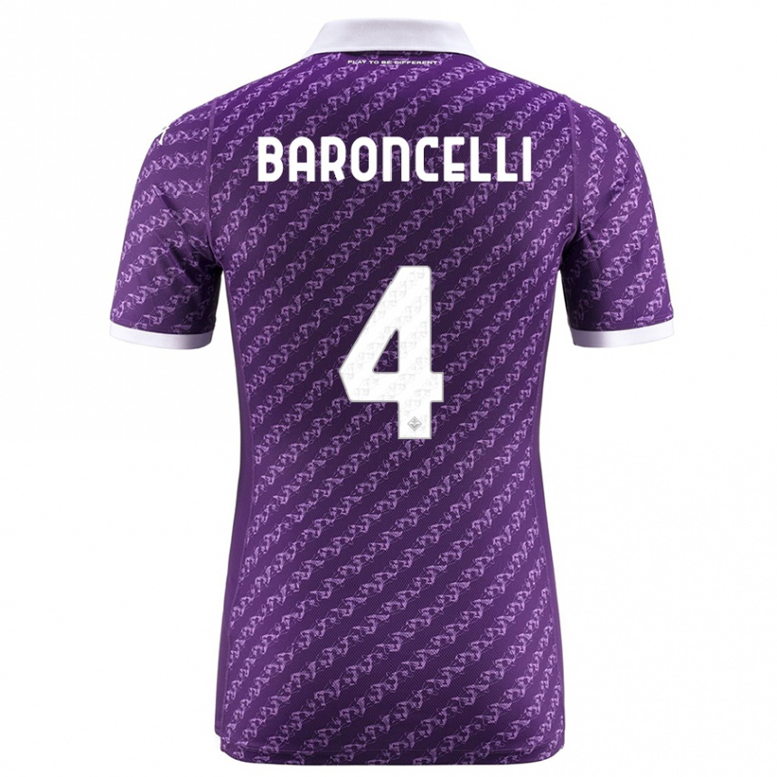 キッズフットボールレオナルド・バロンセリ#4バイオレットホームシャツ2023/24ジャージーユニフォーム