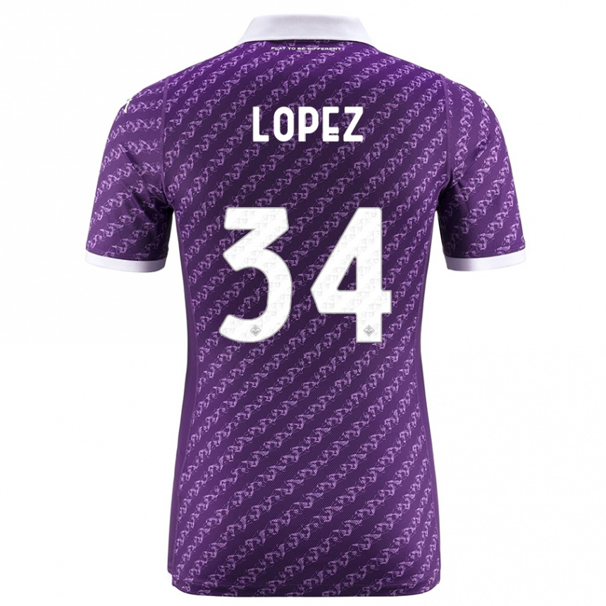 キッズフットボールルーカス・ロペス#34バイオレットホームシャツ2023/24ジャージーユニフォーム