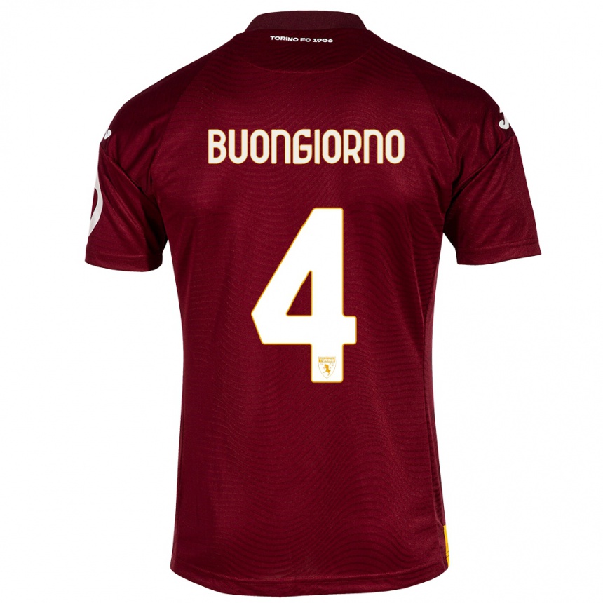 キッズフットボールアレッサンドロ・ボンジョルノ#4暗赤色ホームシャツ2023/24ジャージーユニフォーム