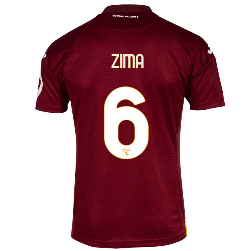 キッズフットボールダヴィッド・ズィマ#6暗赤色ホームシャツ2023/24ジャージーユニフォーム