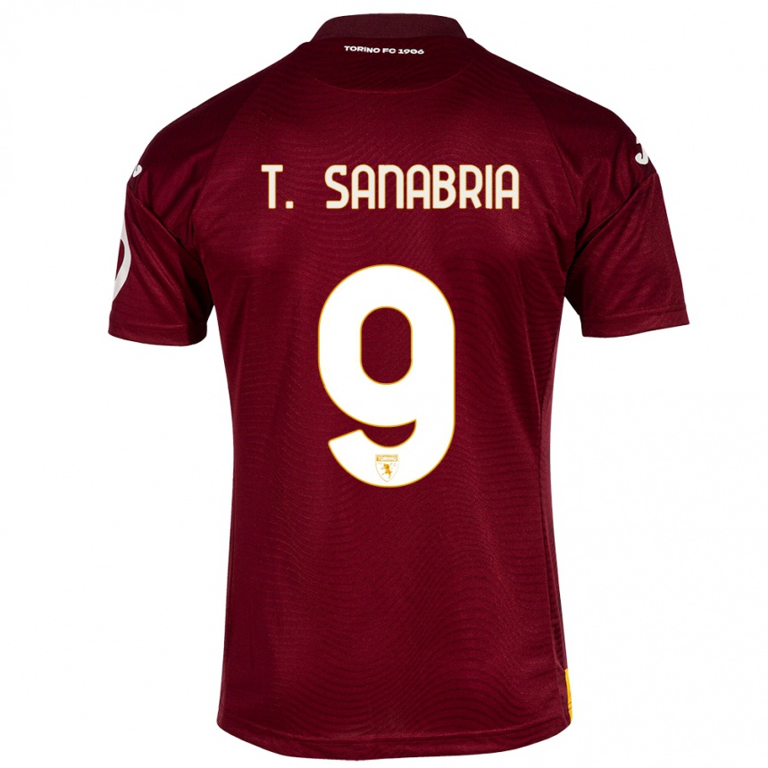 キッズフットボールアントニオ・サナブリア#9暗赤色ホームシャツ2023/24ジャージーユニフォーム